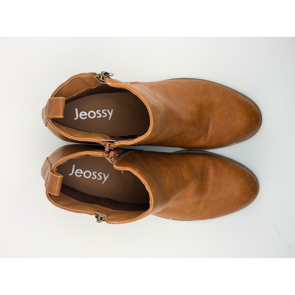 Jeossy Womens Tan Brown Faux Leather‎ Ankle Boots Pointed Toe Booties DJY903 9.5